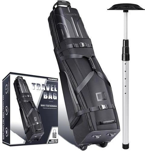 CHAMPKEY Professional Golf Travel Bags for Airlines with Password Lock - Hard Case Golf Travel Bag with Support Pole and Oversized Wheels