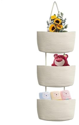 Sonhomay Cestini portaoggetti da appendere sopra la porta, 3 ripiani, in corda di cotone intrecciata, organizzatore da parete per soggiorno, bagno, camera da letto