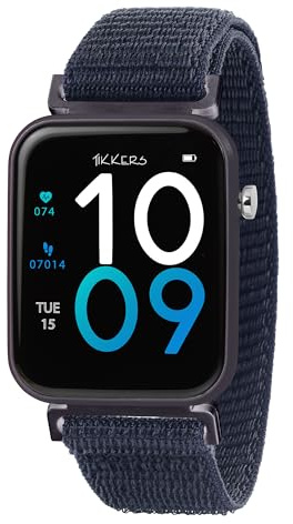 Tikkers Kids Series 13 Smartwatch mit Fitness-Tracker, Wecker, Kamera, GPS-Verbindung, Pulsmesser, Schrittzähler, Touchscreen, marineblaues Riptape-Armband, blau, Einheitsgröße, Casual