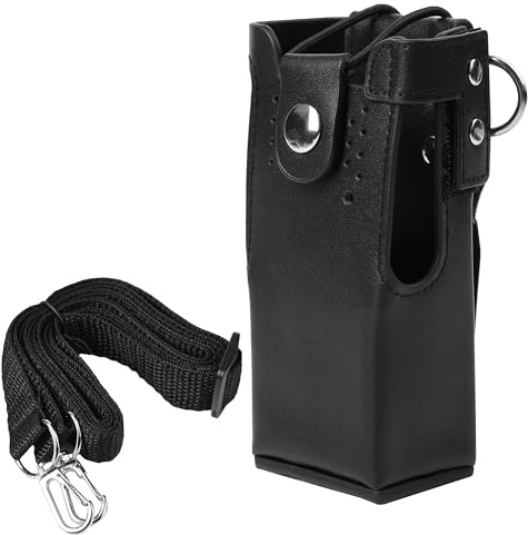 SUNDELY Carrying Case Holder Holster Pouch Bag Compatible with Motorola Radio GP320 GP328 GP340 GP380 HT1250 PR860 PRO7150 Walkie Talkie with Strap & D Ring (PU Case with Metal Belt Clip & Strap)