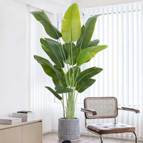 Keeplush Künstliche Paradiesvogel Pflanze groß 200cm künstliche Tropische Palme mit 15 Blättern perfekte künstliche Pflanzen im Topf für drinnen und draußen Haus Büro Garten Moderne Dekoration（1 Pack）