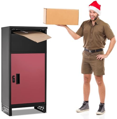 ZIKEBTUY Buzón para paquetes con compartimento para paquetes, tamaño XXL, para exteriores, inoxidable y macizo, 55 cm × 35 cm × 25 cm con 3 letras, bloqueo de contraseña, montaje en suelo, estación de