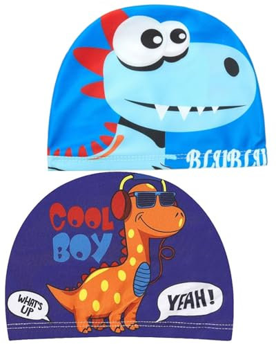 TPZORJX 2PCS Badekappe Kinder - badekappe kinder jungen,badekappe jungen,badekappe kinder wasserdicht,Schwimmkappe Kind, Bademütze Kinder, Schwimmmütze Kinder Jungen Mädchen für Alter 4-10