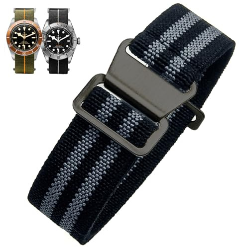 Nizonlaie Elastic Nylon Watch Band French Troops Paratrooper Military Parachute Style 18mm 20mm 22mm Hook-and-Loop Premium Striped Fabric Nylon Replacement Watch Strap for Men Women