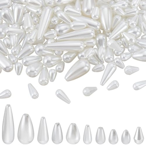 HOBBIESAY 290Pcs 10 Styles Teardrop Pearl Beads Bulk Teardrop Pearls Bracelet Bead Faux Pearl Loose Bead White Water Drop Beads for DIY Beacelet Necklace Earring Making Craft Hole: 1.2-1.5mm