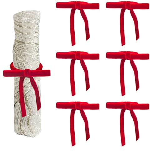 KASESSS 6 stycken servettringar för jul, servettringar med röda sammet rosetter juldekorationer för festmiddagar, fester, bröllop servetter, raffinerad dagligen