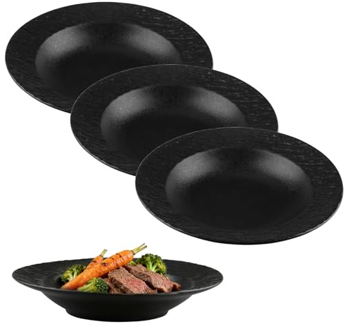 hocadon Set di 4 Piatto Fondo in Porcellana Piatti da Pasta Neri Servizio di Piatti Piani 20 x 4cm per Insalata, Pasta, Zuppe, Dessert