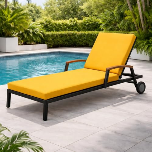 GYCS Cojín Tumbona Desenfundable, Colchoneta Tumbona Plegable, Tejido Resistente Al Agua Y A Los Rayos UV, Espuma 50D, Base Antideslizante, Funda con Cremallera,Wheat Yellow,183x53x5cm