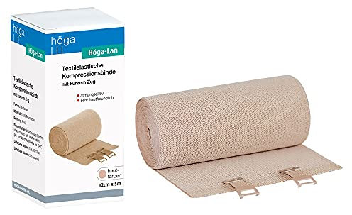 Höga Lan, textile bendaggio di compressione elastica con corto treno - 12 cm x 5 m dell'applicazione - molto delicato sulla pelle, traspirante, elastico, lavabile a