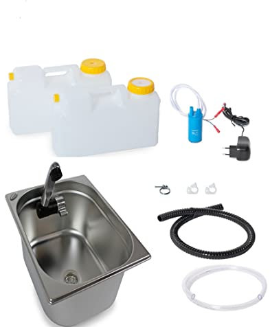 Wasseranlage Imbisswagen Verkaufsanhänger Campingküche 230V Bausatz Spüle 325x265x200 Integrierten Wasserhahn London Raumsparkanister (ad-ideen)