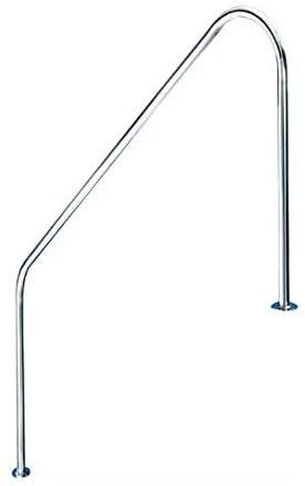Pasamanos baranda de bajada piscina FX L.1829 mm. Acero inoxidable. AISI 316. Dos puntos de apoyo dos escalones pletinas + tornillos + tacos. REGALO Limpiador de acero