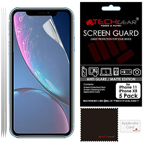 TECHGEAR [Pack of 5] Matte Screen Protectors for iPhone 11, iPhone XR 6.1 - ANTI GLARE/MATTE Screen Protectors With Cleaning Cloth & Application Card