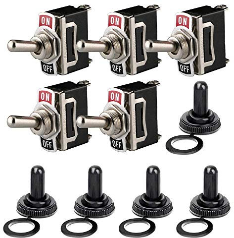 Gebildet Rocker Toggle Switch with Waterproof Boot Cap Cover, 12V-24V-48V-110V/10A, 220V-230V/6A, 2 Pin SPST ON/OFF Switch, Used for Car Auto Truck Boat (Pack of 5, Black)