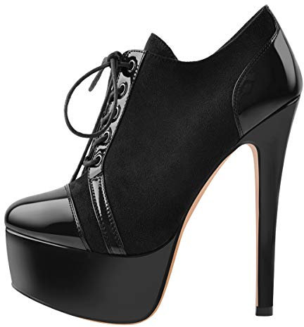 Only maker Damen Plateau Pumps Stiletto High Heels Schnürpumps Lack Velours Schwarz 39 EU