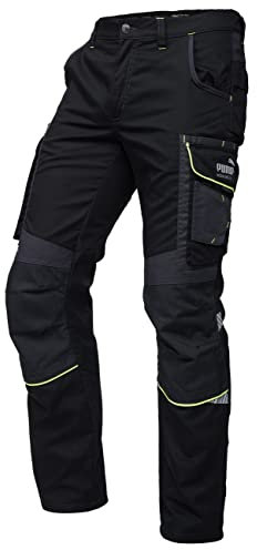PUMA Workwear Precision X Arbeitshose für Herren - Premium Bundhose mit vielen Taschen und verstärkten Kniepartien - für Handwerk, Produktion und Baugewerbe, Farbe: Schwarz/Neon, Gr.: 60