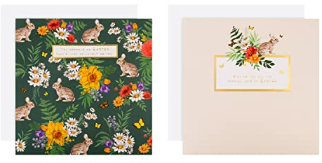 Hallmark Easter Card Multipack, Pack of 10 Easter Cards, Floral with Rabbits Design, Green, White, Pink