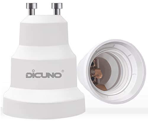 DiCUNO GU10 to E27 Lamp Socket Converter, GU10 to ES Lamp Base Adapter for LED and Incandescent and CFL Bulbs-2 Packs