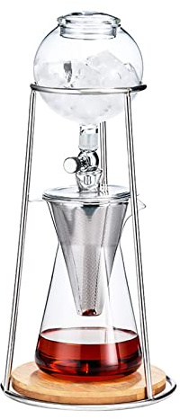 Drip Tower Coffee Maker, Reusable Iced Coffee Drip Pot Removable Glass Clear Stainless Steel Stand Brewing Tower Cold Brew Coffee Set 600ml