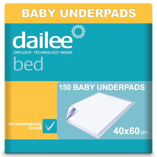 Dailee Bed 40x60 - 150x Alèse Jetable pour Bébé - Protection Table et Matelas à Langer Bebe - Alese à Absorption Rapide - 5 Paquets de 30 Pièces, Format Éco