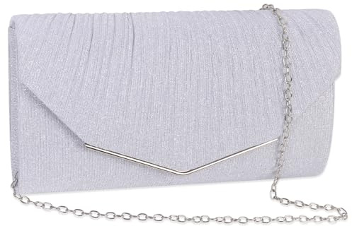 Dam aftonväska guld svart silver clutch dam brudväska kedjeväska elegant dam satin clutch gnistrande kedjeaftonväska elegant kuvertväska för boll bröllop fest och bröllop, silver