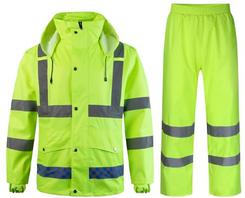 Yukirtiq Impermeabile Unisex Tuta Antipioggia Riflettente Uomo Antipioggia 2 Pezzi Tuta Antipioggia Giacca Impermeabile da Lavoro Alta Visibilità Set di Giacca e Pantaloni da Pioggia, Verde, XL