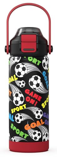 Kiocko Borraccia Bambini Acciaio Inox, 550ml Bottiglia Termica, Senza BPA, Bottiglia Acqua con Cannuccia, Per Scuola(calcio)