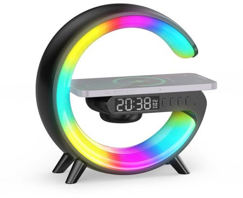 Smiling Shark Intelligente LED Sveglia Luce, Lampada Sveglia Atmosfera con Altoparlante Bluetooth Ricarica Senza Fili Controllo Bottone 10 Modalità D'illuminazione Wake Up Light per Casa Decorazione