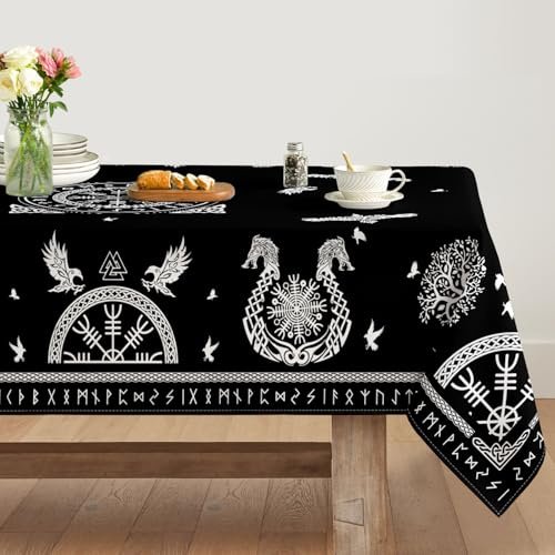Artoid Mode Mantel con diseño de árbol vikingo de la vida, color blanco, 140 x 220 cm, protección antimanchas, decoración de cocina, decoración de fiesta
