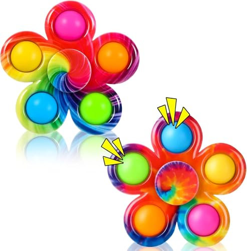 SCIONE 2PCS Fidget Spinner Pop It, Tie Popper Fidget Spinner, Push Bubble Sensory Party Bag Fillers, Fidget Toy für Kinder & Erwachsene, Pop Hand Spinner zur Stressbewältigung
