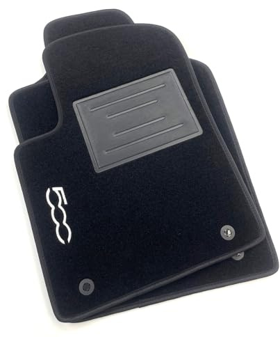 ASC Tappetini Auto Compatibili con Fiat 500 3 Porte 2012-2022, NO HYBRID-ELETTRICA, Moquette, 1 Logo Ricamato, Bordo Nero, Bottoni e Battitacco