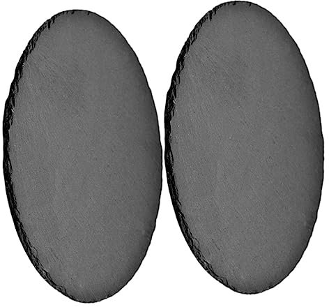 TOPBATHY 2 Stück Speiseteller aus Schiefer Platte Planke rundes Tablett geteilt mit kochgeschirr mutfak aksesuarları bauchläden Servierschale Tischtabletts dekorativ Naturschiefer Black