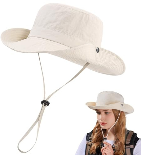 KEYRI Mujer Sol Sombrero con Visera Ancha Al Aire Libre UV Protección Sombrer Plegable ala Ancha Pesca Playa Bucket Sombreros para Verano Senderismo Viajes (FR/ES, Números, 55, 59, Blanco)