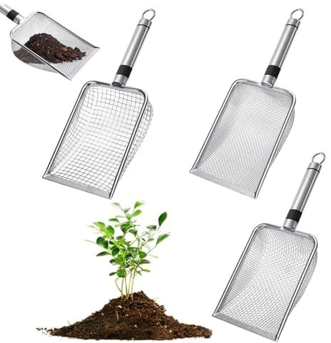 YouXiaor Tamiz de Jardín de Acero Inoxidable, 3 coladores de jardín de Acero Inoxidable Tierra colador de Compost con Mango Tamiz de Compost para Tierra colador de Tierra, colador de Arena