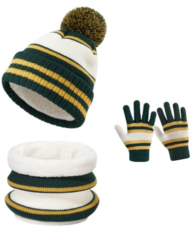 OZERO Ensemble d'hiver pour enfants (6 à 12 ans) – Bonnet tricoté Loop Écharpe Gants thermiques avec doublure polaire Gants antidérapants Ensemble chaud pour garçons et filles Pour jeux en plein air