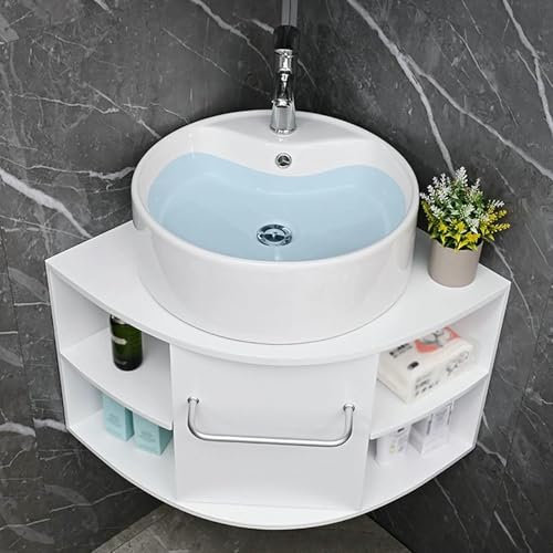 Lavandino da bagno ad angolo, mobile da bagno ad angolo con montaggio a parete, mobile lavabo in ceramica con contenitore, lavaggio a forma di triangolo B per la casa (50 cm / 19,6 pollici)
