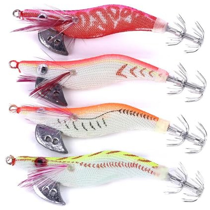 Lot de 4 appâts pour crevettes - Appâts de pêche doux - Appâts artificiels pour crevettes en eau salée - Pour pêche à la ligne - Leurres de pêche avec éclairage