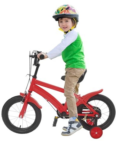 CHERIPOLI Vélo pour enfant de 14 pouces avec roues stabilisatrices, équitation en plein air, formation des jeunes, vélo unisexe blanc/rouge/bleu/jaune (rouge)