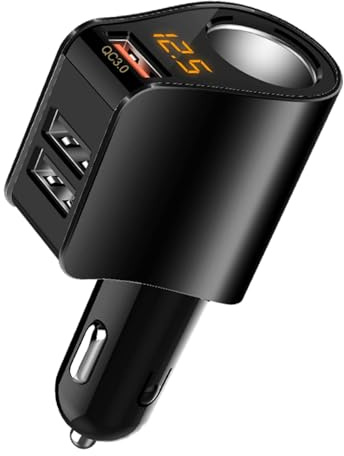TAKUZA Distributore accendisigari 4 in 1, caricatore da auto da 80 W, con QC3.0 + 2 USB (3,1 A) e presa da 12 V, con voltmetro LED, protezione da sovraccarico per auto da 12 V/24 V, per auto, camion