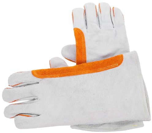 FUOYLOO Guantes de Soldadura de Cuero Vacuno y Lona para Protección contra Quemaduras, Antideslizantes, para Manos y Muñecas en Trabajos de Alta Temperatura y Soldadura
