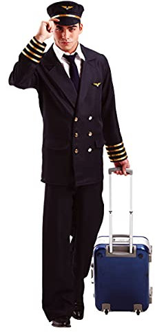 Foxxeo Pilotenkostüm für Herren mit Hut - Piloten Uniform mit Mütze für Karneval Fasching Kostüm Pilot Größe M