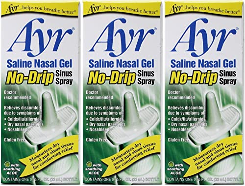 Ayr Saline Nasal Gel No-Drip Sinus Spray with Aloe – Moisturizing Saline Relief (0.75 fl oz) - Pack of 3