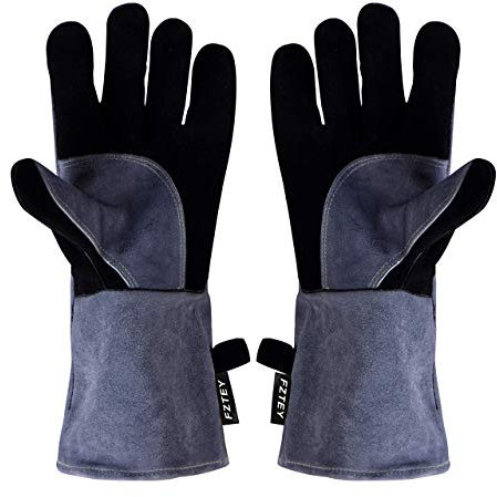 FZTEY Wleding Oven, BBQ Golves, Cut&Heat&Fire Resistant Leather Thorn Proof Thickening Gaunlets with Kevlar Stitching, Hot Thermal Work Safety Protective Gloves for Men&Women (Grey 16 inc 40CM)