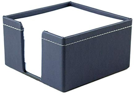 DELMON VARONE - Zettelkasten aus „EcoAppleLeather“ Blau, Zettelbox aus Recycled Öko Apfel Leder inkl. 500 Blatt Papier, Notizklotz Kasten für Schreibtisch und Büro zum Notieren von Gedanken und Ideen