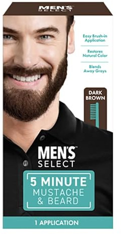 Men's Select Dark Brown Facial Hair Colour with Brush in 5 Minutes for Moustache and Beard + Brush