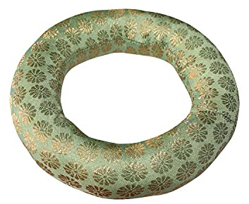 Handmade Cushion Tibetan Singing Bowl Round Pillow Brocade Art Silk Ring Cushions (6 x 1.5 Inch, Mint Green)
