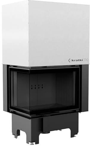 KRATKI VNL 700/480 Inserto per caminetto a legna con presa d'aria Conforme BImSchV 2 12 kW Efficienza termica 82% Porta a ghigliottina in acciaio con Thermotec nero Sinistra 151 x 82 cm