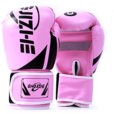 wueiooskj 1 par de guantes de boxeo portátiles para hombres y mujeres, práctica de entrenamiento, guantes de boxeo ajustables, Protector de manos, accesorios de engranajes deportivos, Rosa 12oz