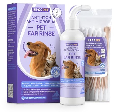 HICC PET Nettoyeur d'oreille pour Chiens et Chats, Traitement de l'infection de l'oreille de Chien pour Apaiser Les Démangeaisons et l'inflammation