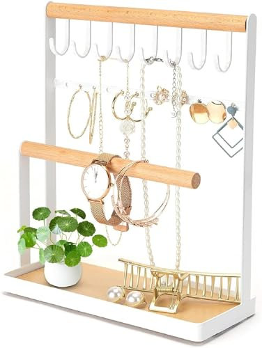 Sanshaoye Jewelry Organizer, 3-Tier Halskette, Armband, Ohrringe, Ringe Halter Stand, Schmuck Turm für Zuhause und im Geschäft, ideale Geschenke für Frauen und Mädchen (Weiß)