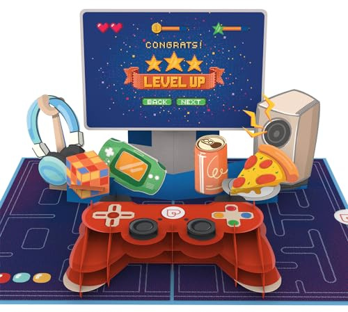 papercrush® Carte pop up « Level Up » - Carte d'anniversaire 3D amusante, Carte cadeau pour joueurs (garçons, petit ami), Bon cadeau anniversaire homme pour console de jeux et accessoires de jeu et PC